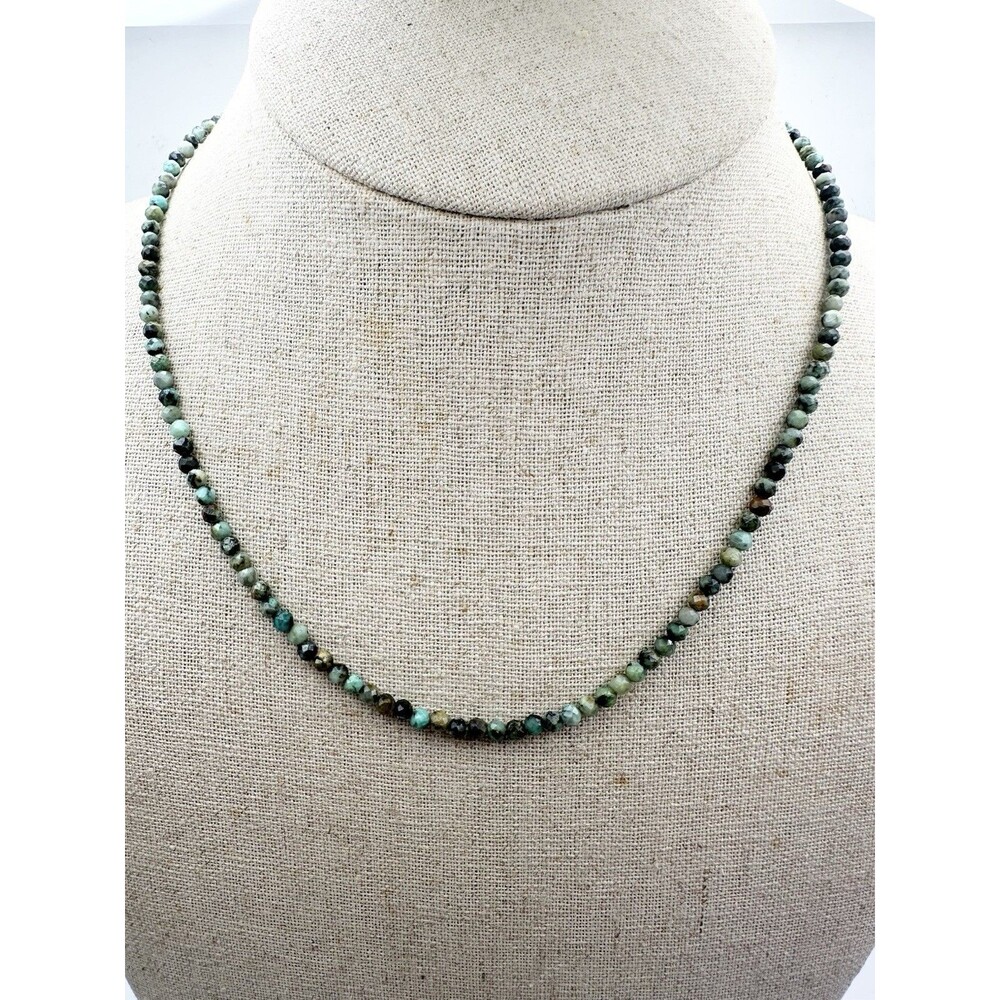 natural 3.2mm Faceted Turquoise Beaded Necklace 18”